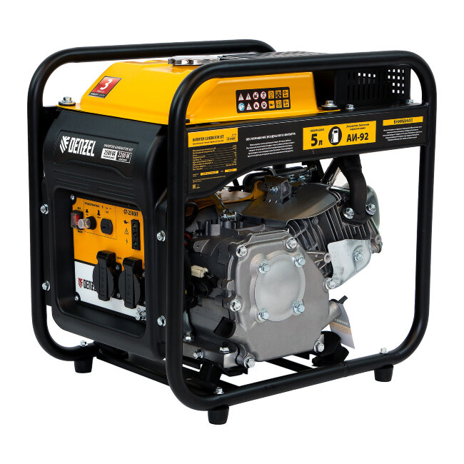 Генератор инверторный GT-2500iF, 2.5 кВт, 230 В, бак 5 л, открытый корпус, ручной старт Denzel в Перми
