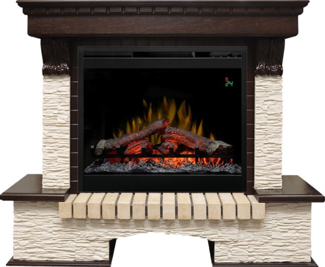 Каминокомплект Pierre Luxe угловой - Темный дуб / Сланец мелкий с очагом Symphony 26'' DF2624L-INT в Перми