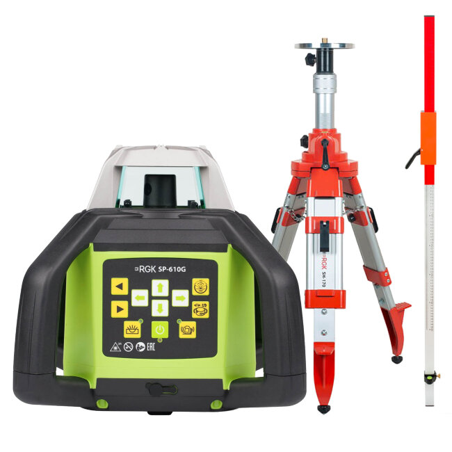 Комплект: ротационный нивелир RGK SP-610G + штатив RGK SH-170 рейка RGK LR-2 в Перми