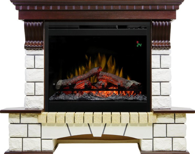 Каминокомплект Pierre Luxe угловой - Темный дуб / Белый с очагом Symphony 26'' DF2624L-INT в Перми