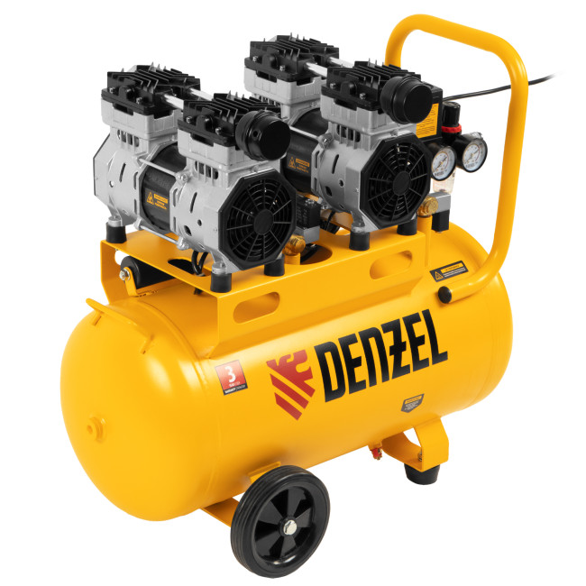 Компрессор безмасляный, малошумный DLS 1500/50, 1500 ВТ, 2x750, 50 л, 260 л/мин Denzel в Перми