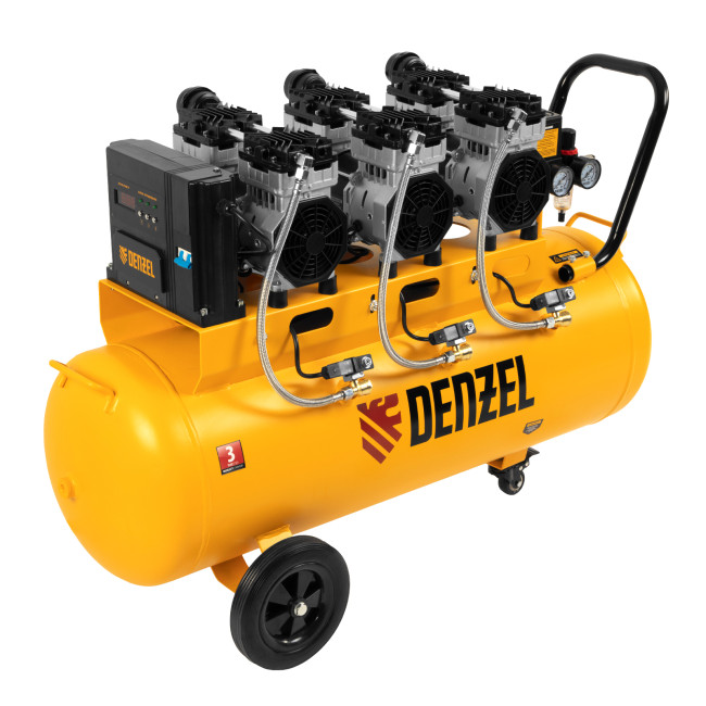 Компрессор безмасляный, малошумный  DLS 2250/100, 2250 Вт, 3x750, 100 л, 410 л/мин блок управления/ Denzel в Перми