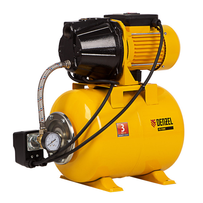 Насосная станция PS1100С, 1100 Вт, 4500 л/ч, ресивер 24 л, подъем 46 м, чугун Denzel в Перми